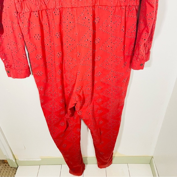 NEW Free People Set The Tone Coveralls Rust Combo Eyelet Embroidered Cottagecore - Picture 7 of 10